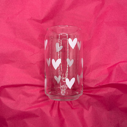 Can Glas mit Druck „Weiße Herzen“