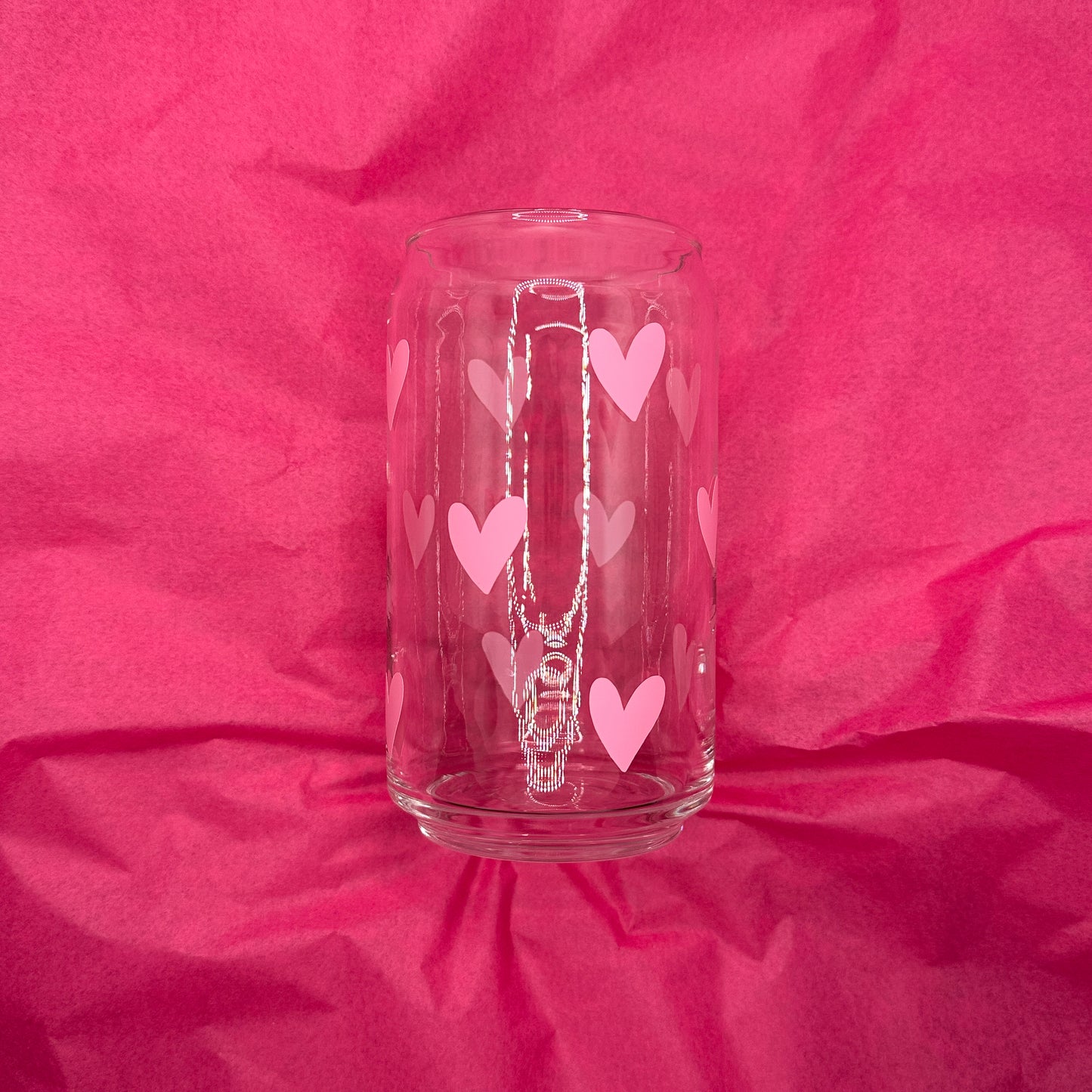 Can Glas mit Druck „Rosa Herzen“