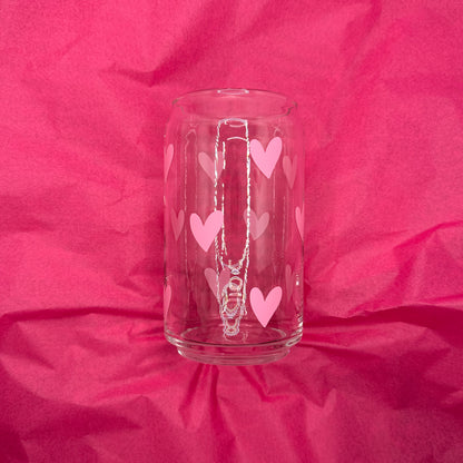 Can Glas mit Druck „Rosa Herzen“