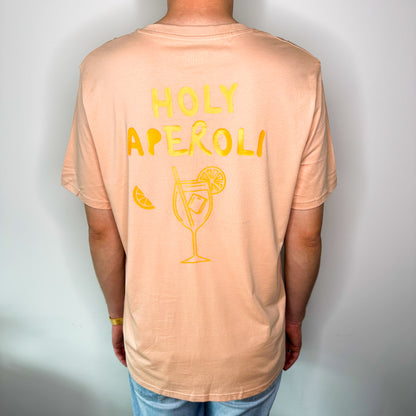 Unisex T-Shirt in Apricot mit Backprint „Holy Aperoli“