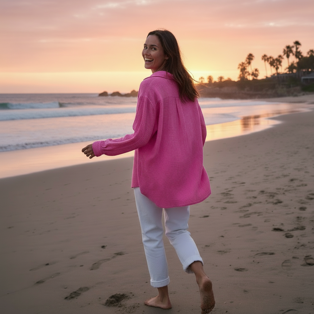 Oversize Musselinbluse "Nora" in Pink – One Size