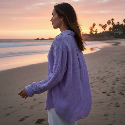 Oversize Musselinbluse "Nora" in Flieder – One Size