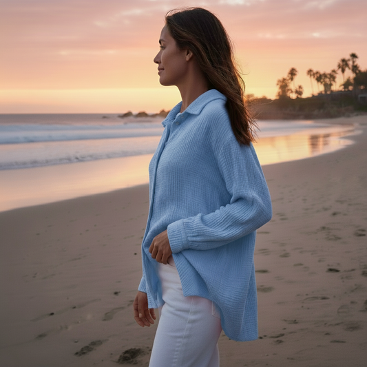 Oversize Musselinbluse "Nora" in Hellblau – One Size