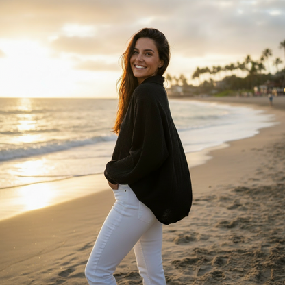 Oversize Musselinbluse "Nora" in Schwarz – One Size