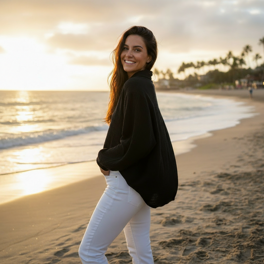 Oversize Musselinbluse "Nora" in Schwarz – One Size