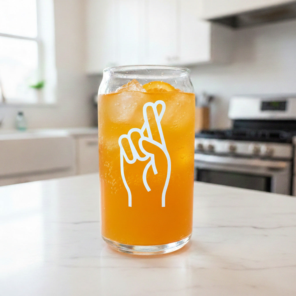 Can Glas mit Druck „Fingers Crossed“