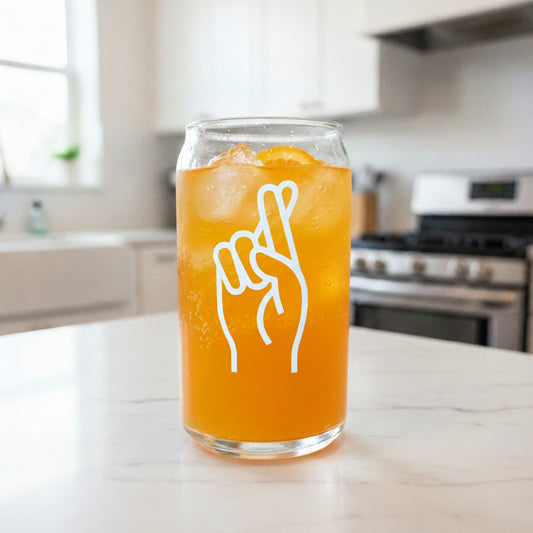 Can Glas mit Druck „Fingers Crossed“