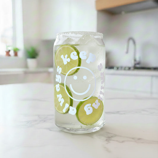 Can Glas mit Druck „always keep smiling"