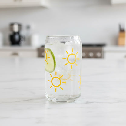 Can Glas mit Druck „Gelbe Sonnen“