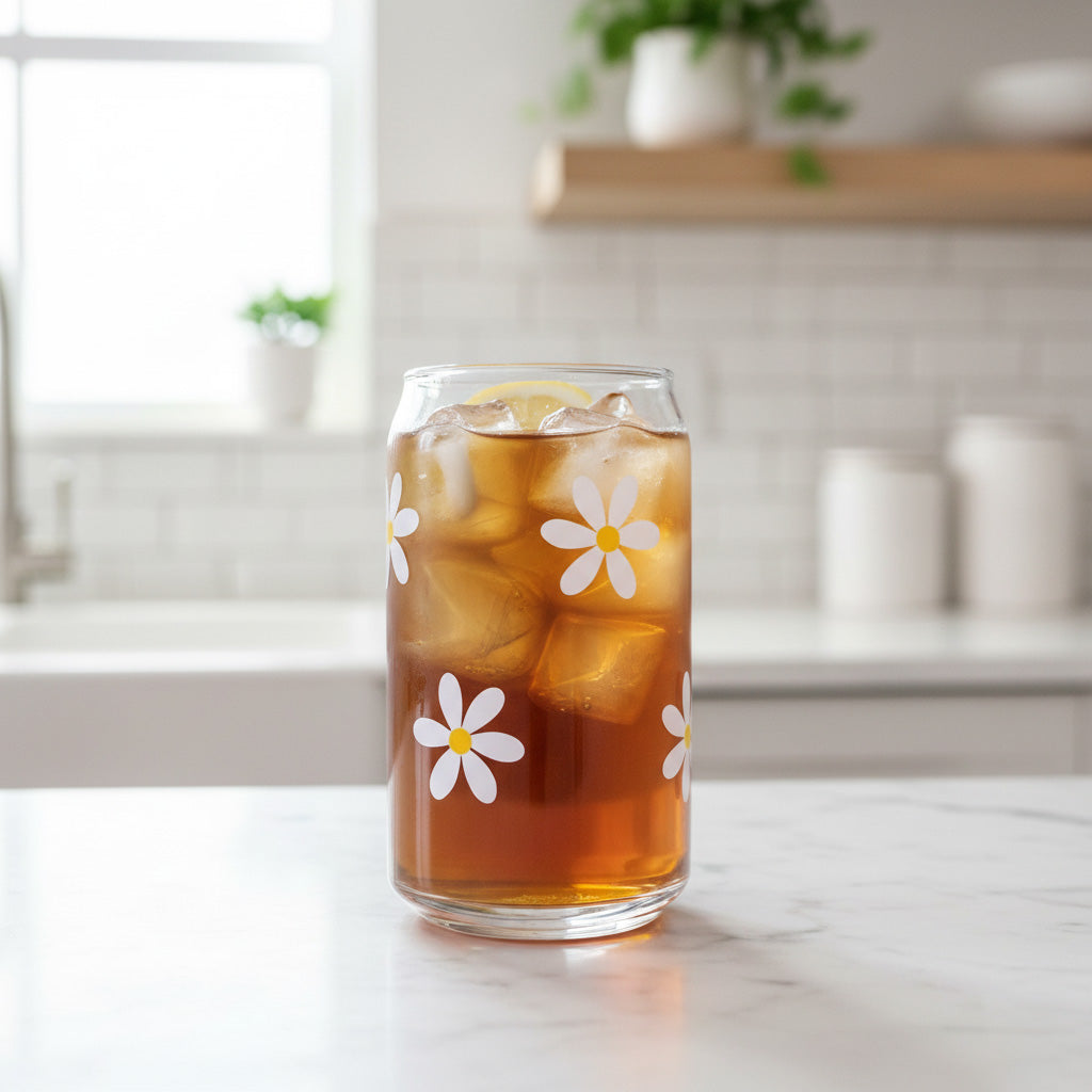Can Glas mit Druck „Gänseblümchen“