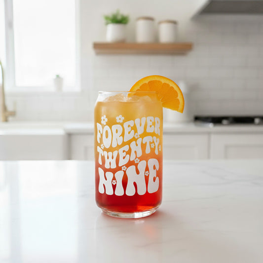 Can Glas mit Druck „Forever 29“