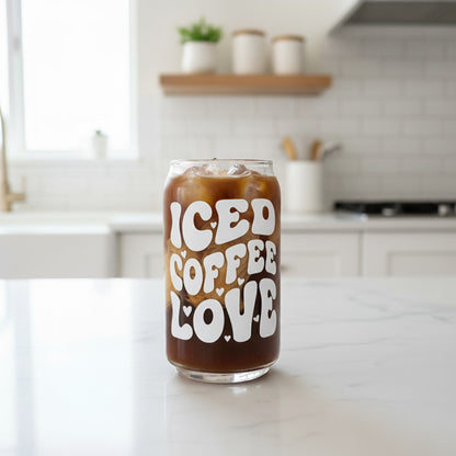 Can Glas mit Druck „Iced Coffee Love“