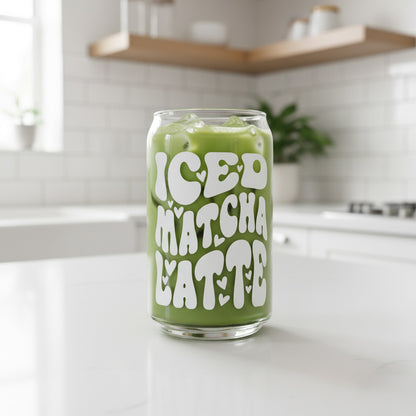 Can Glas mit Druck „Iced Matcha Latte“