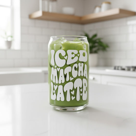 Can Glas mit Druck „Iced Matcha Latte“