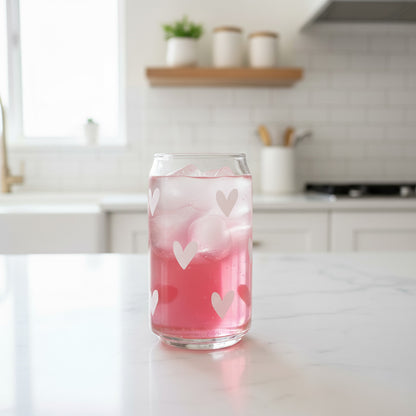 Can Glas mit Druck „Weiße Herzen“