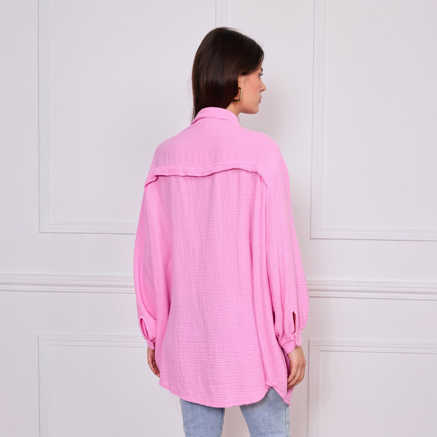 Lange Musselin Bluse Pink | Einheitsgröße 36 - 42 | 100% Baumwolle