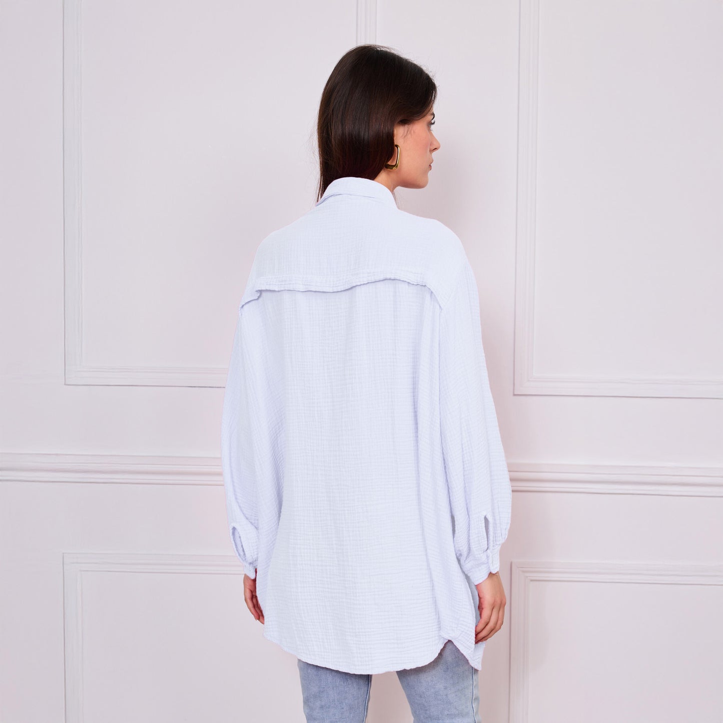 Oversize Musselinbluse "Mia" in Weiß – One Size