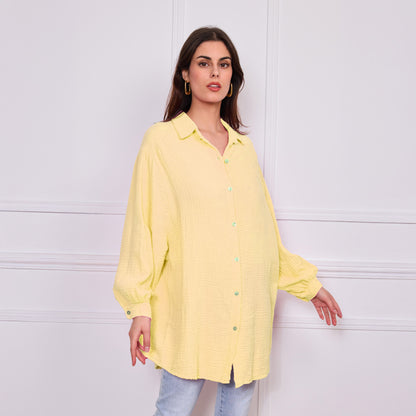 Oversize Musselinbluse "Mia" in Hellgelb – One Size