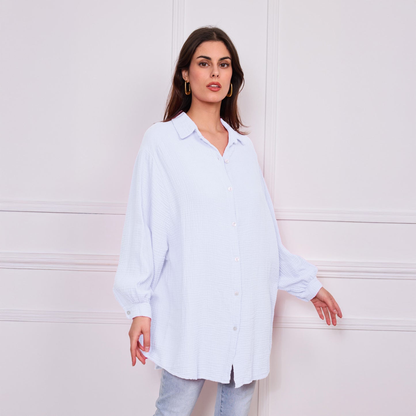 Oversize Musselinbluse "Mia" in Weiß – One Size
