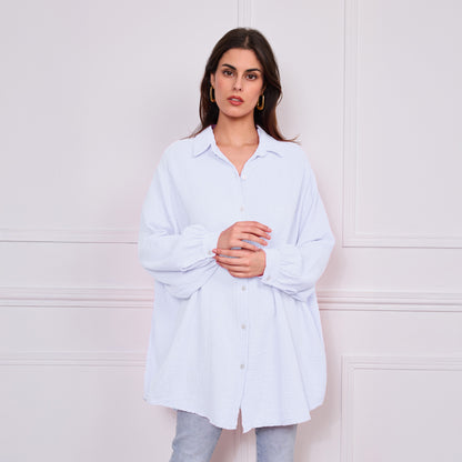 Oversize Musselinbluse "Mia" in Weiß – One Size
